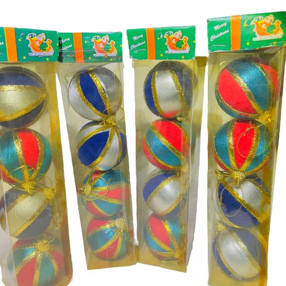Liberty Bell Christmas Satin Striped Balls Tree Ornaments NOS Lot of 4-4pk (16) - Picture 2 of 9